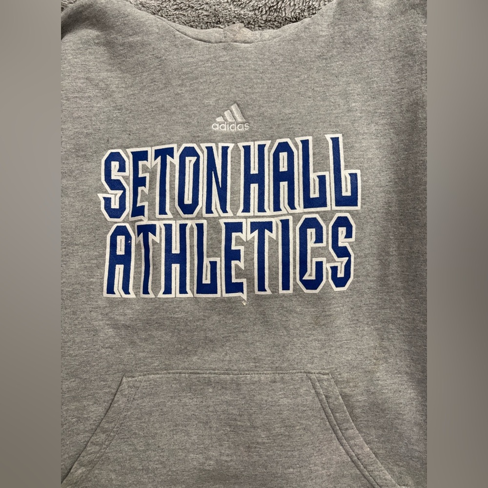 Adidas Gray Hoodie with Blue and White Lettering